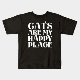 Cats are my Happy Place - Bold white type & cat silhouettes Kids T-Shirt